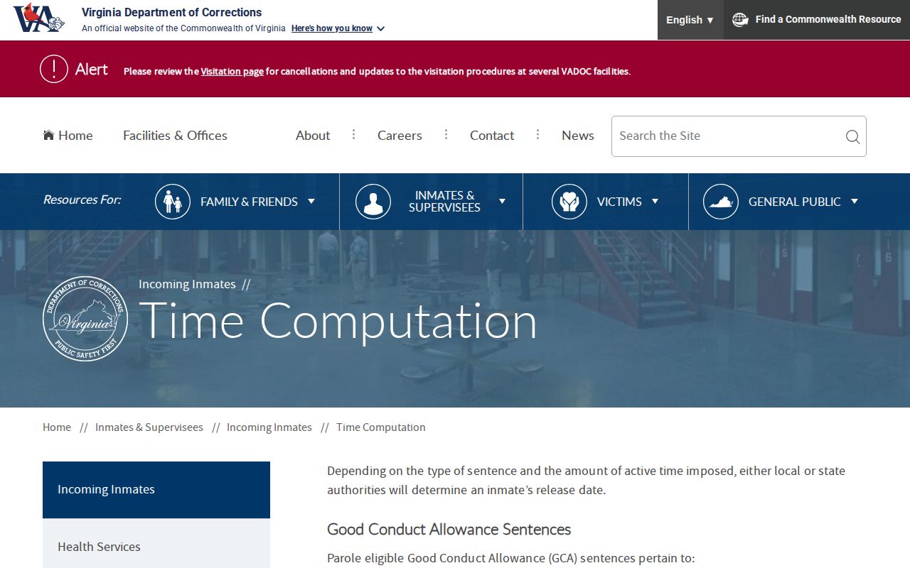 VADOC time computation source for a Mathews County projected release date