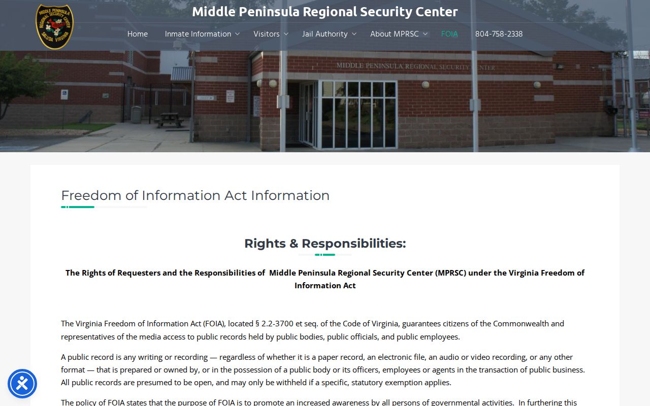 MPRSC booking photo and Mathews County release record request page