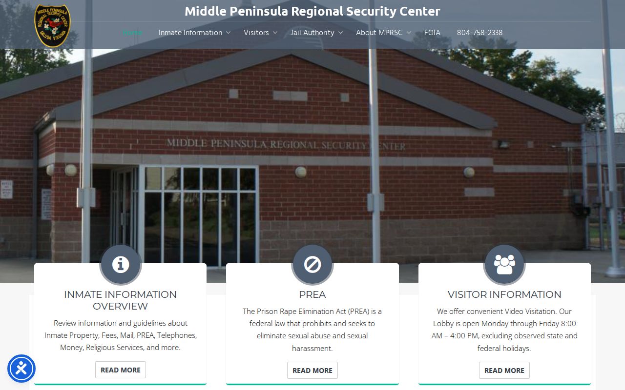 Middle Peninsula Regional Security Center facility identity serving Mathews County releases